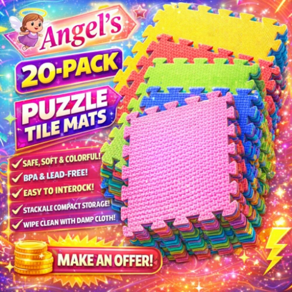 Angel's Foam Play Mat 20 Pack Interlocking Puzzle Tiles 12x12x0.4 Non Toxic NEW